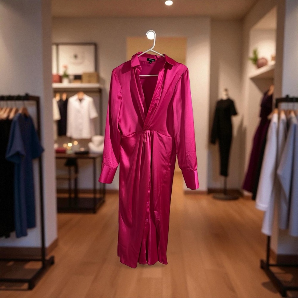 Chic Fuchsia Satin Midi Dress